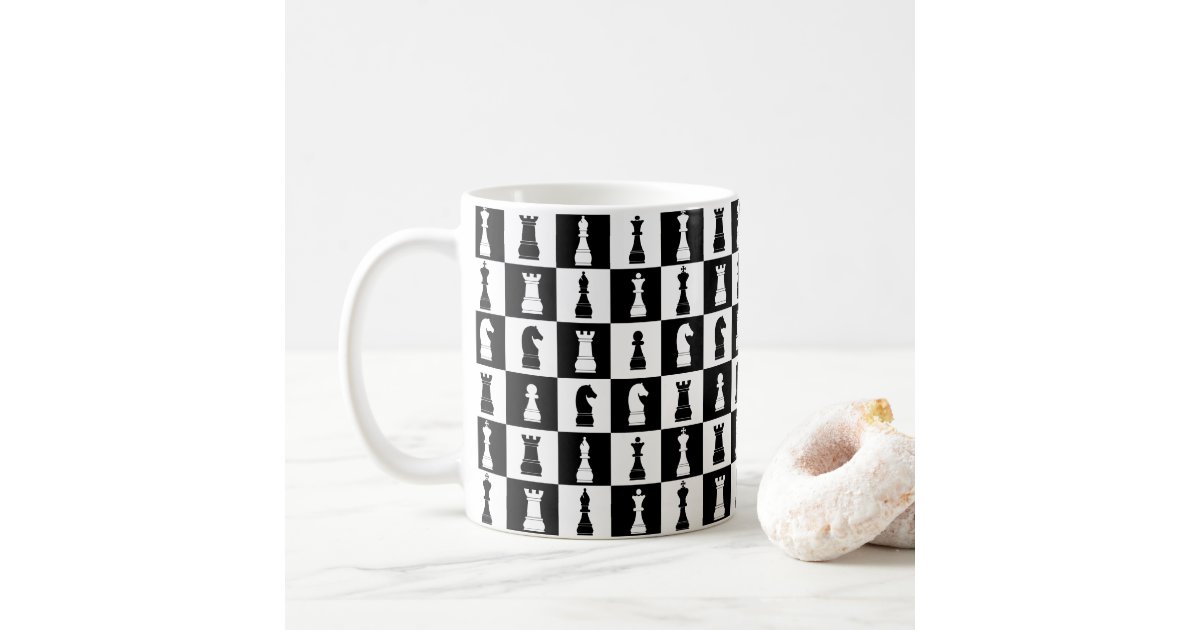 Chess Game Figures Black and White Pattern Coffee Mug | Zazzle