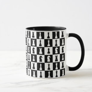 Chess Game Figures Black and White Pattern Mug