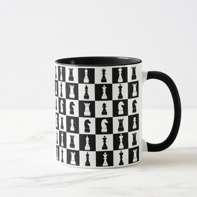 Chess Game Figures Black and White Pattern Mug (Right)
