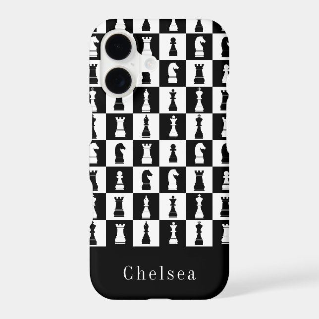 Chess Game Figures Pattern Black & White Name Iphone Case (Back)