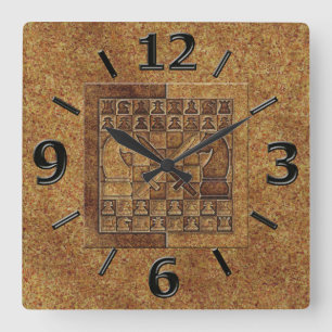 CHESS GAME IN STONE SQUARE WALL CLOCK