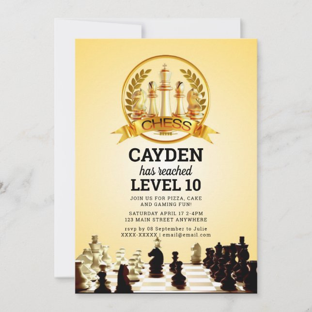 CHESS Game Level up Gamer Birthday Invite (Front)