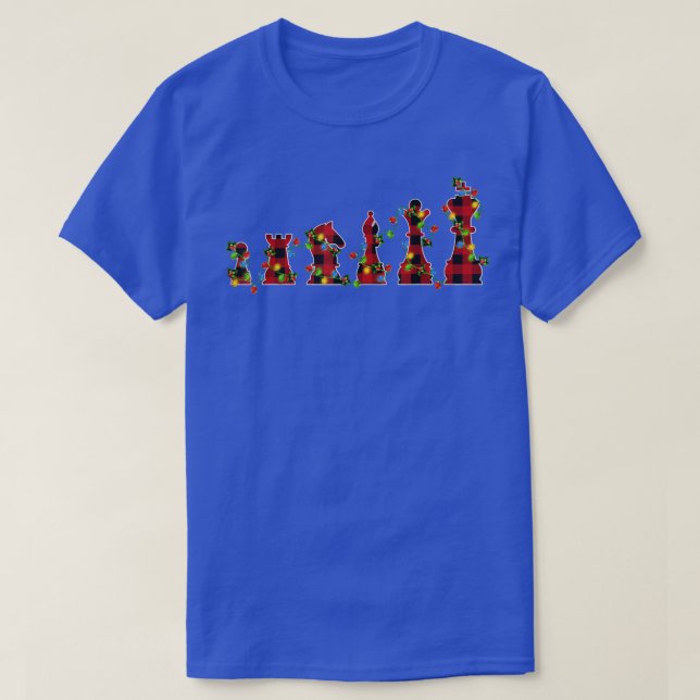 Chess Game Lover Xmas Lights Buffalo Plaid Chess C T-Shirt (Design Front)
