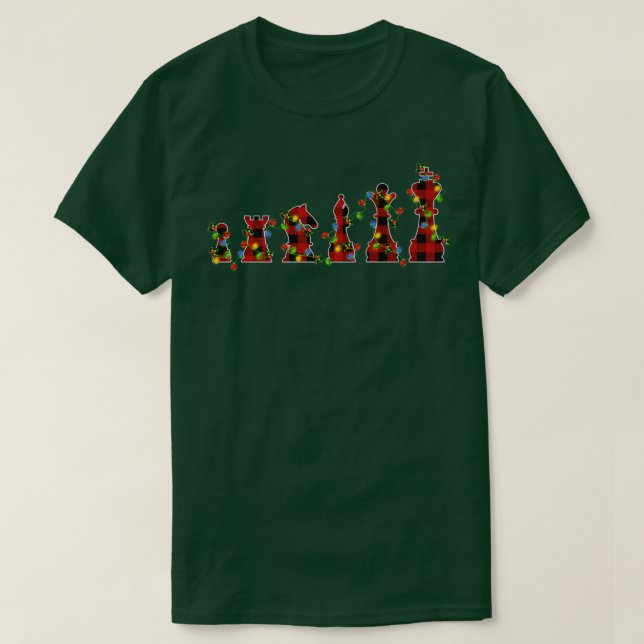 Chess Game Lover Xmas Lights Buffalo Plaid Chess C T-Shirt (Design Front)