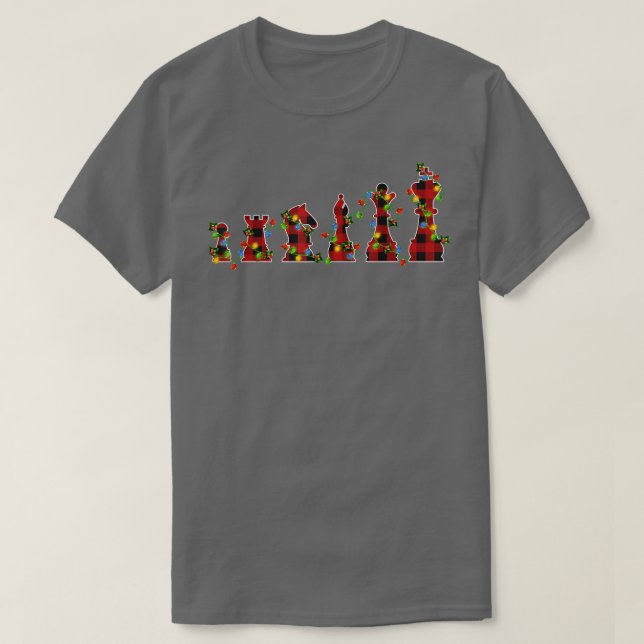 Chess Game Lover Xmas Lights Buffalo Plaid Chess C T-Shirt (Design Front)