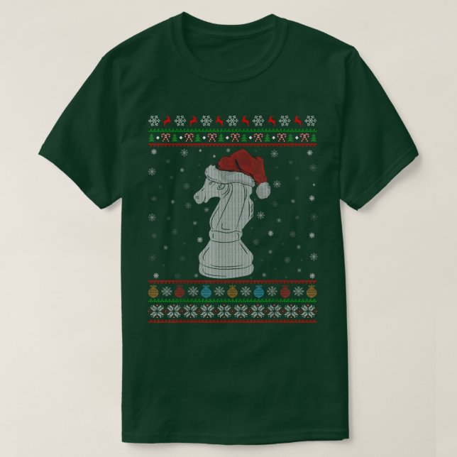 Chess Game Lover Xmas Lights Santa Chess Ugly Chri T-Shirt (Design Front)