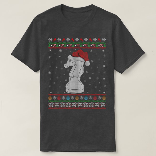 Chess Game Lover Xmas Lights Santa Chess Ugly Chri T-Shirt (Design Front)