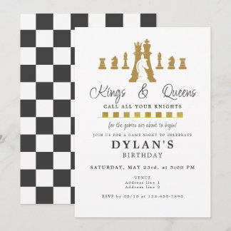 Chess Game Night Call Your Knights Gold Birthday  Invitation