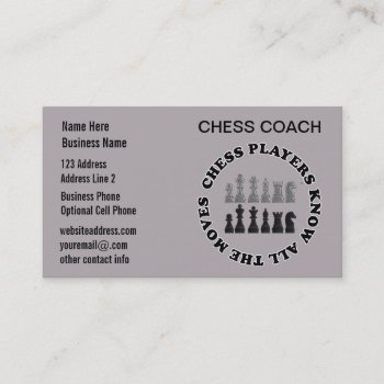 Chess Game Pieces | Chess Coach Business Card by angela65 at Zazzle