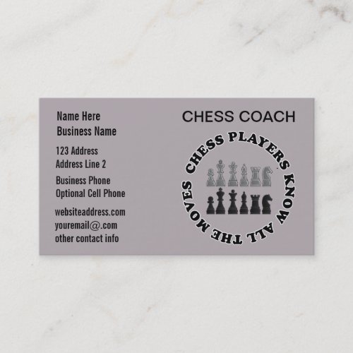 Chess Game Pieces  Chess Coach Business Card