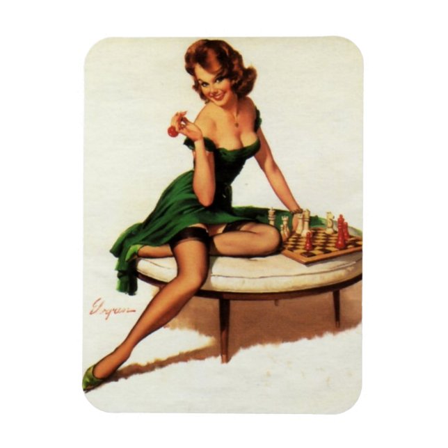 Chess Girl Pin Up Magnet (Vertical)