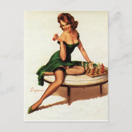 Chess Girl Pin Up Postcard