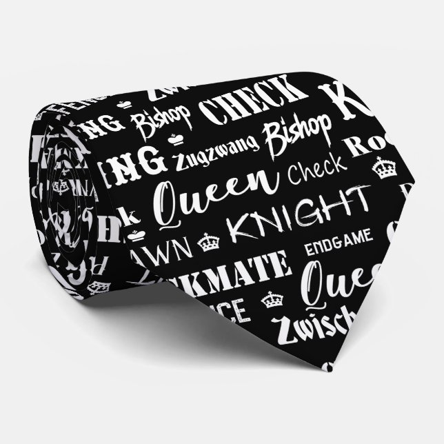 Chess Grandmaster Monochrome Pattern Neck Tie (Rolled)
