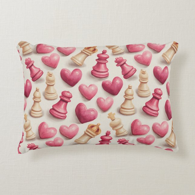Chess & Hearts Valentines Pattern Accent Pillow (Front)
