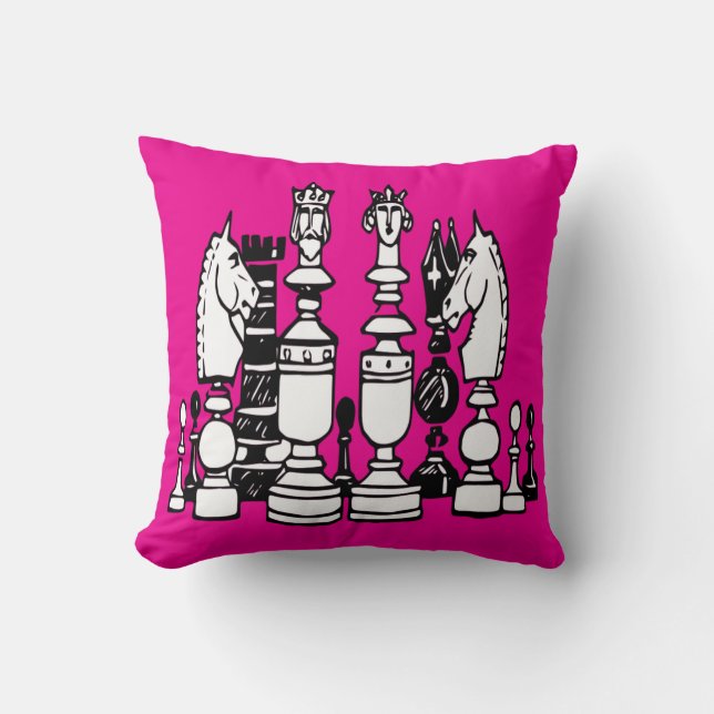 Chess hot pink decor pillow black white pillow (Front)