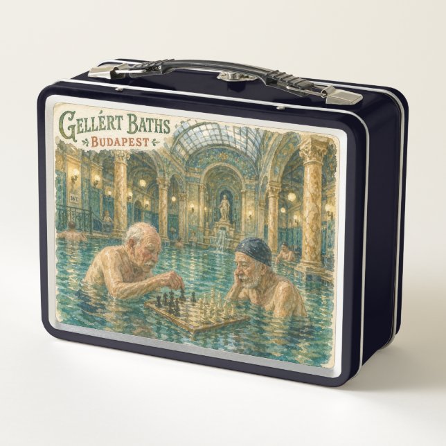 Chess in the Gellert Baths Budapest Hungary Metal Lunch Box (Back)