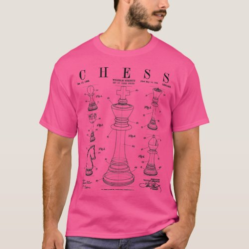 Chess King And Pieces Old Vintage Patent Drawing P T_Shirt