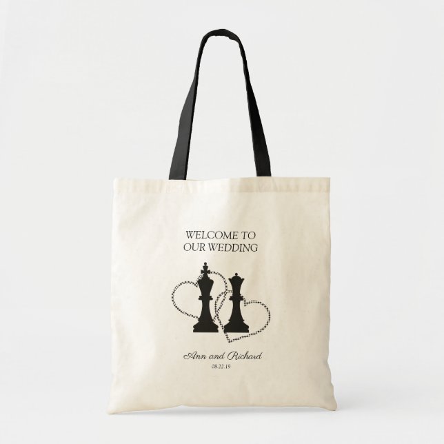 Chess King and Queen Pieces Wedding Design Tote Bag (Front)