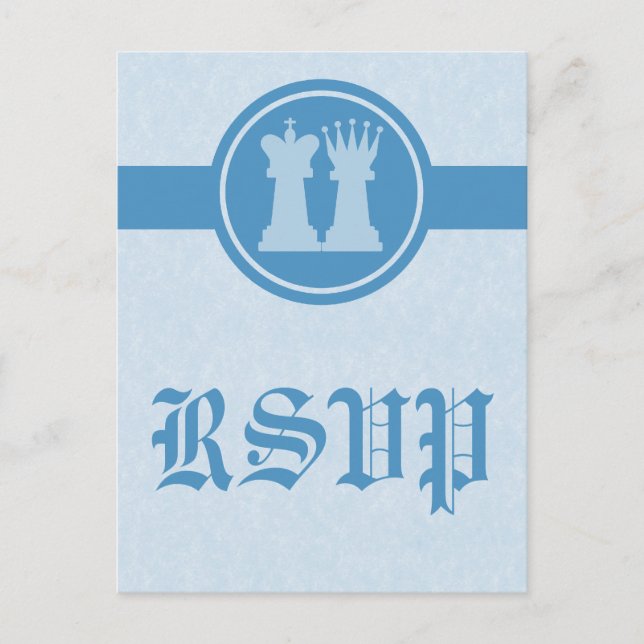 Chess King and Queen RSVP Postcard, Blue Invitation Postcard (Front)