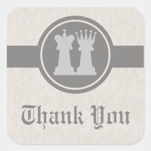 Chess King and Queen Thank You Stickers, Gray Square Sticker