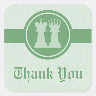 Chess King and Queen Thank You Stickers, Green Square Sticker