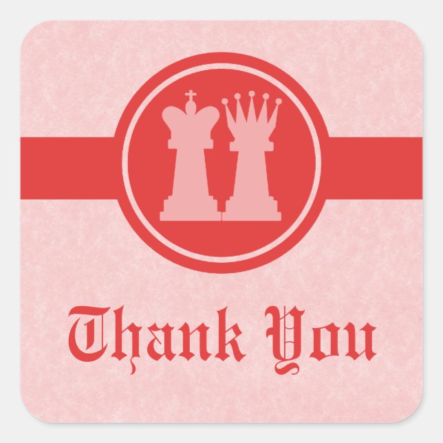 Chess King and Queen Thank You Stickers, Red Square Sticker (Front)