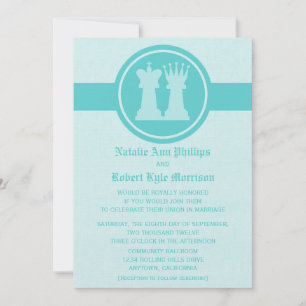 Chess King and Queen Wedding Invitation, Aqua Invitation