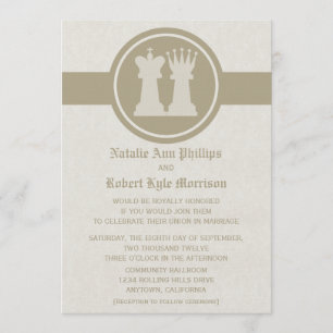 Chess King and Queen Wedding Invitation, Latte Invitation