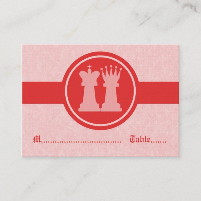 Chess King and Queen Wedding Place Cards, Red Place Card (Front)
