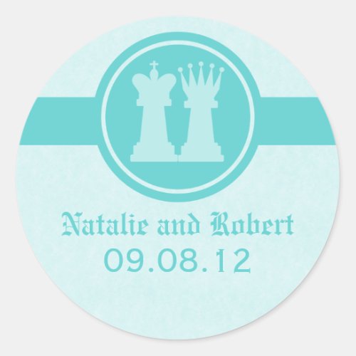 Chess King and Queen Wedding Stickers Aqua Classic Round Sticker