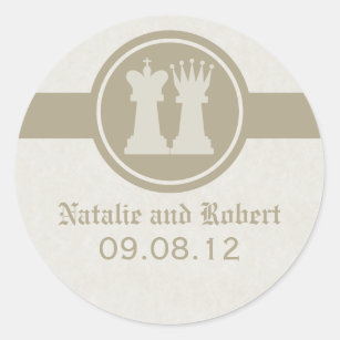 Chess King and Queen Wedding Stickers, Latte Classic Round Sticker