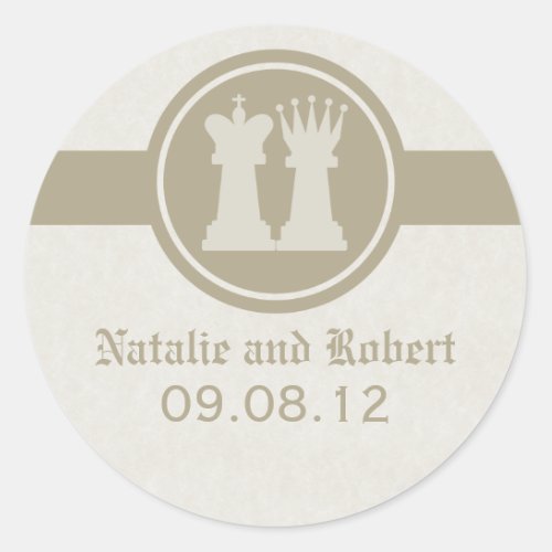 Chess King and Queen Wedding Stickers Latte Classic Round Sticker