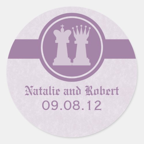 Chess King and Queen Wedding Stickers Purple Classic Round Sticker