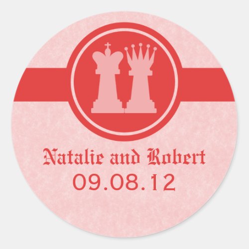 Chess King and Queen Wedding Stickers Red Classic Round Sticker