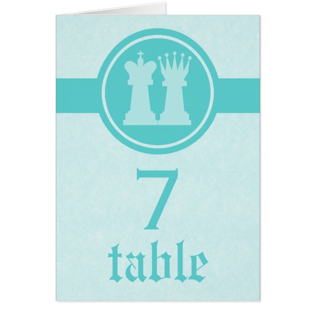 Chess King and Queen Wedding Table Card, Aqua Cards (Front)