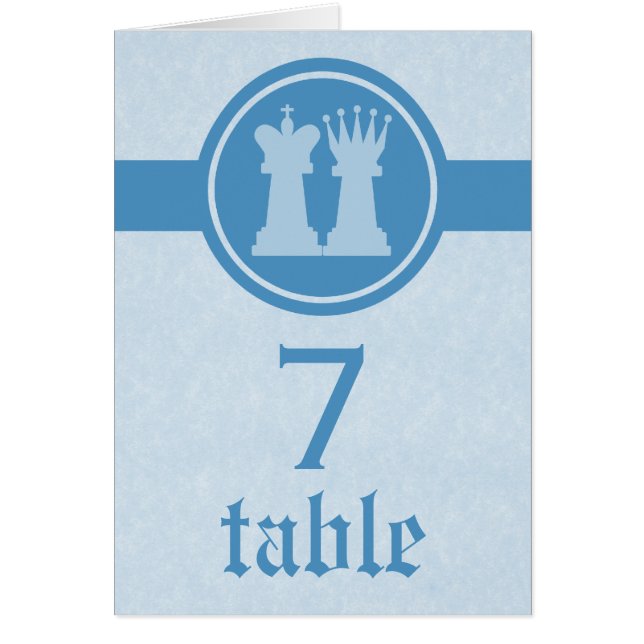 Chess King and Queen Wedding Table Card, Blue Cards (Front)