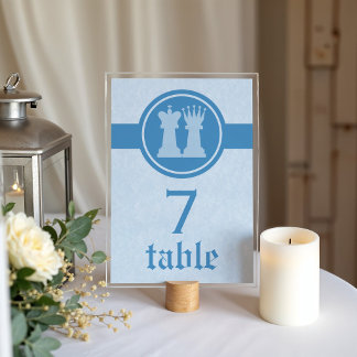 Chess King and Queen Wedding Table Card, Blue Number
