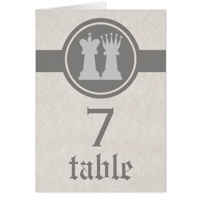 Chess King and Queen Wedding Table Card, Gray Cards (Front)