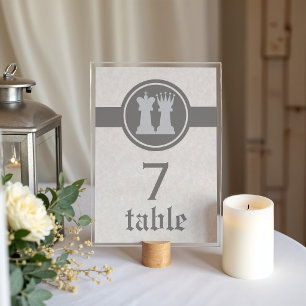 Chess King and Queen Wedding Table Card, Gray Number