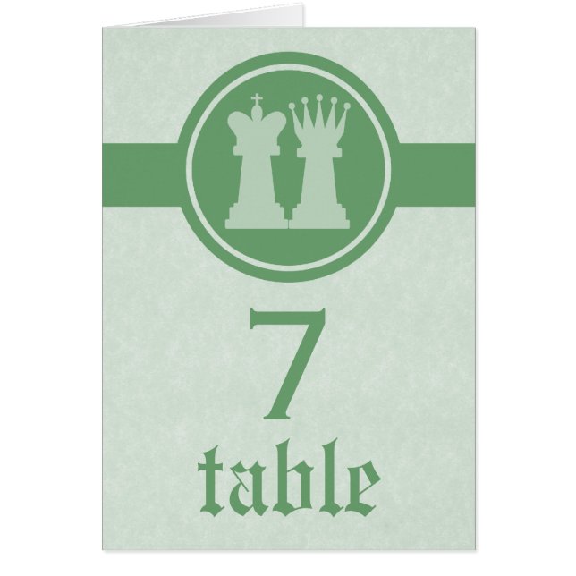 Chess King and Queen Wedding Table Card, Green (Front)