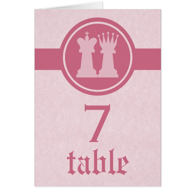 Chess King and Queen Wedding Table Card, Pink (Front)