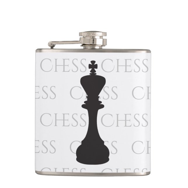 Chess King Classic Piece Modern Black, White Flask (Front)