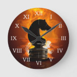 Chess Knight In Flames Round Clock at Zazzle