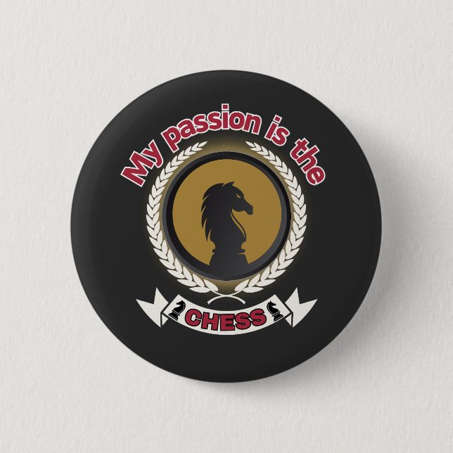 Chess Knight Laurel Crown Passion Strategy T-Shirt Button (Front)