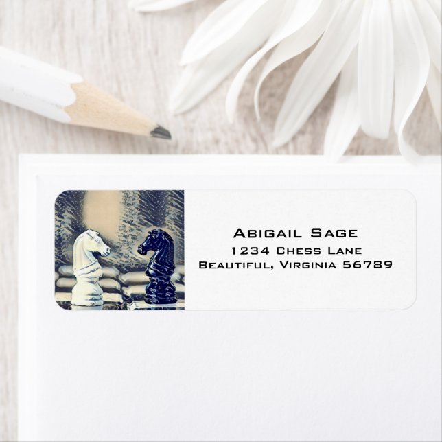 Chess Knights Chess Board Japanese Wave Address Label (Insitu)