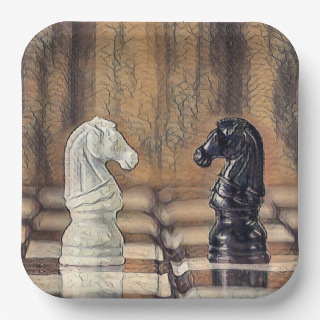Chess Knights Chess Board Paper Plates (Front)