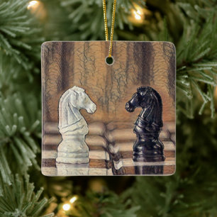 Chess Knights Chess Board Personalized Christmas Ceramic Ornament