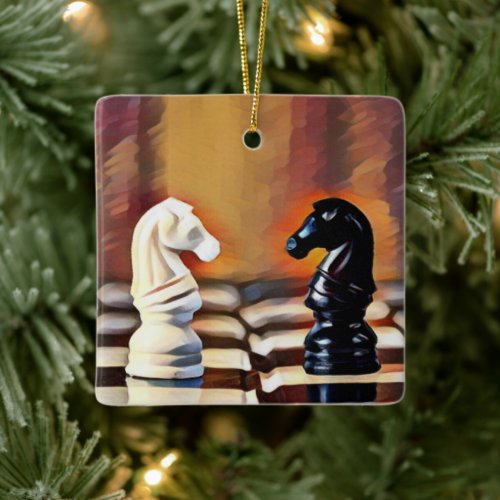 Chess Knights Chess Board Personalized Christmas Ceramic Ornament
