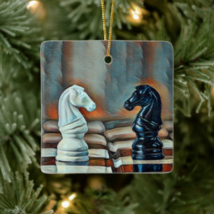 Chess Knights Chess Board Personalized Christmas Ceramic Ornament