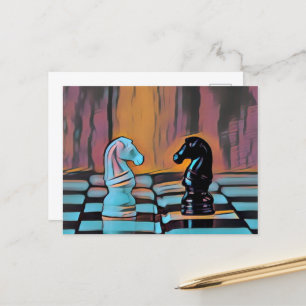 Chess Knights Chess Board Pop Art Postcard